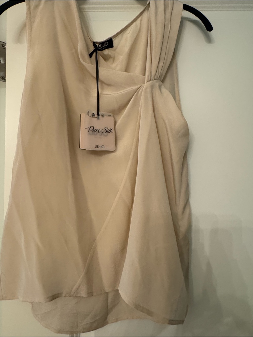Liu Jo Sleeveless Pure Silk Draped Top in Beige